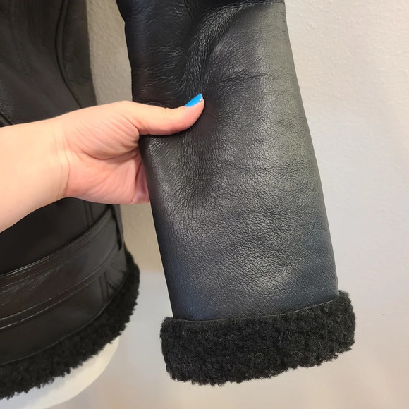 Maje Gombery Lamb Leather & Sheep Shearling Moto Jacket -NWT - Picture 5 of 10